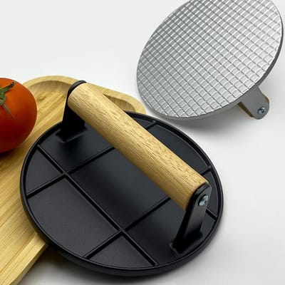 Hamburgerpers - Vleespers - Grillen en barbecueën - Hittebestendig handvat - 165 cm - Zilver