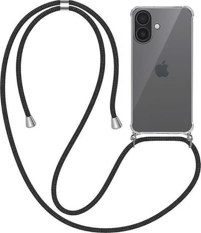 Telefoonhoesje Geschikt voor iPhone 16 Plus met Koord en Stootrand - TPU Backcover Shockproof met Lanyard - Smartphonica geschikt voor iPhone 16 Plus