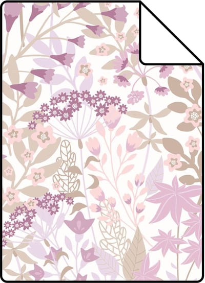 Proefstaal ESTAhome behang veldbloemen lila paars en vergrijsd groen - 26.5 x 21 cm - 131350-S