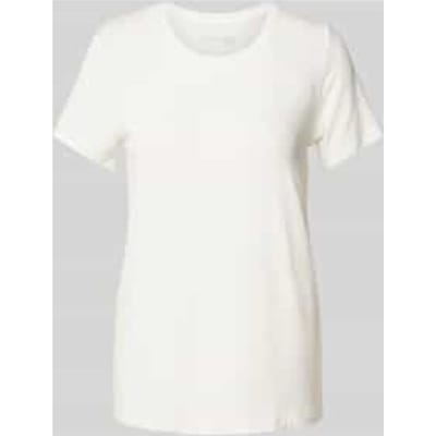 T-shirt met geribde ronde hals