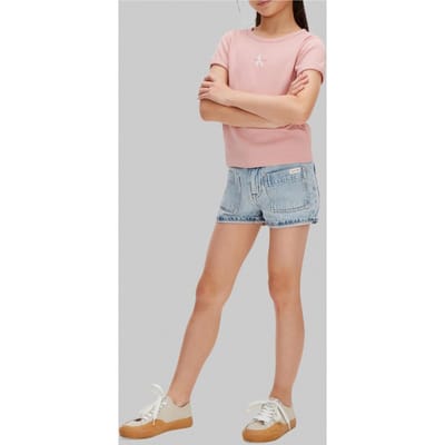 Calvin Klein Girls Monologo Rib Baby Tee Quartz Pink Taglia: 8 | T-shirt Outlet | kids | Rosa