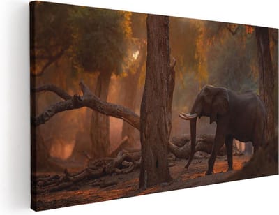 Artaza Canvas Schilderij Olifant - 40x20 cm - Klein - Wanddecoratie Dieren - Muurdecoratie Afrika - Schilderijen Op Canvas