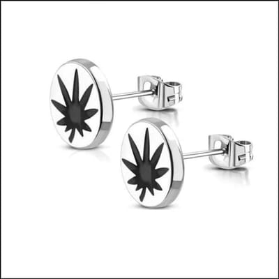 Aramat Jewels | Oorbellen | Stalen Ronde Oorstekers met logo | 10mm / Wiet blad | |10mm | Staal | Volwassenen | Verkleurd niet
