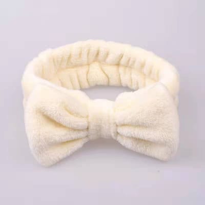 Europese en Amerikaanse koraalfleece hoofdband met strik, dameshoofdband met brede rand, effen kleur beige