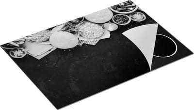 Chefcare Inductie Beschermer Hamburger Ingrediënten op een Marmeren Plaat - Zwart Wit - 75x50 cm - Afdekplaat Inductie - Kookplaat Beschermer - Inductie Mat