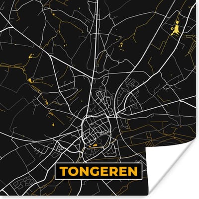 Poster Stadskaart - Tongeren - Kaart - Gold - Plattegrond - 100x100 cm XXL