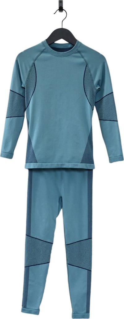 Ducksday - Set Thermisch Ondergoed - Thermokleding - Kinderen - Unisex - Set T-shirt en broek - Tweedelig - Petrol blauw - Maat 98/104