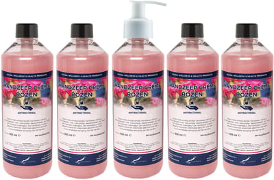 Handzeep Crème Rozen 500 ml - set van 5 stuks - met gratis pomp - Voordeelverpakking