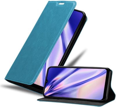 Cadorabo Hoesje geschikt voor Samsung Galaxy A02s in BENZINE TURKOOIS - Beschermhoes met magnetische sluiting, standfunctie en kaartvakje Book Case Cover Etui