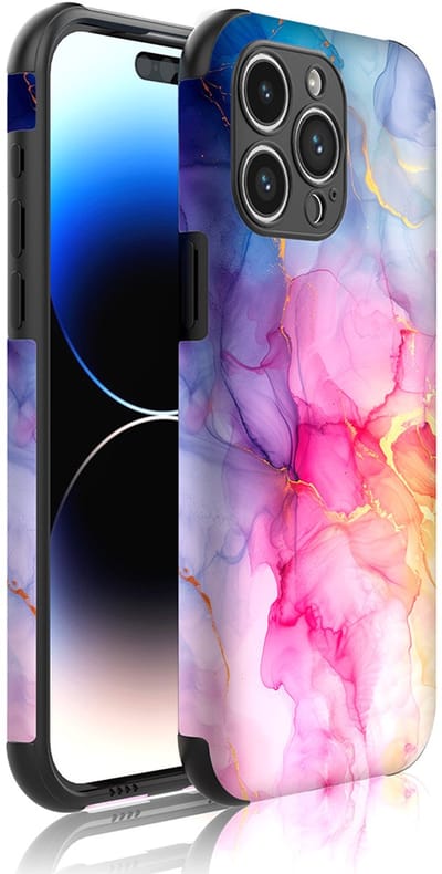 Smartphonica Telefoonhoesje Geschikt voor iPhone 14 Pro Max met Stootrand en Regenboog Marmer opdruk - Backcover PhoneCase Rainbow Marmer print geschikt voor iPhone 14 Pro Max