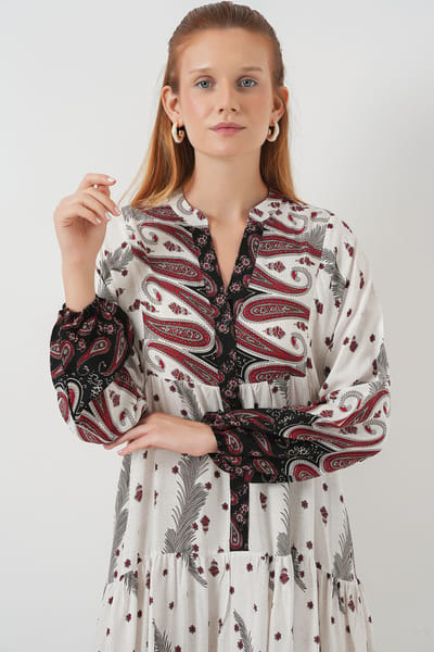 Patroon V-hals Maxi Jurk