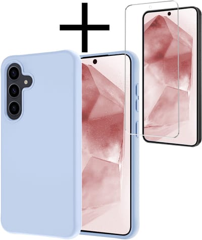 Hoesje - Met Screenprotector - Geschikt voor Samsung Galaxy A56 - Sterk & Shockproof - Back Cover - Siliconen Case - Telefoon Hoes - Lichtblauw
