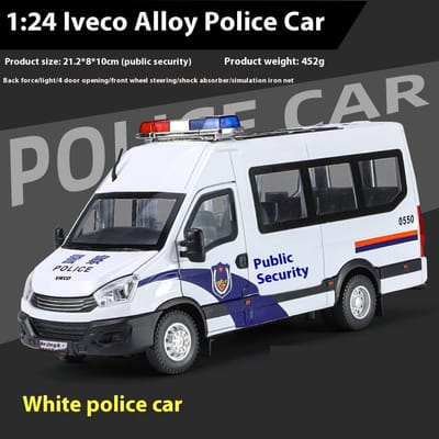 1:24 Schaal Iveco Politie Legering Auto Diecast Metaal Model Geluid Licht Pull Back Speelgoed Interieur Ornamenten Kinder Speelgoed Cadeau Doiplay