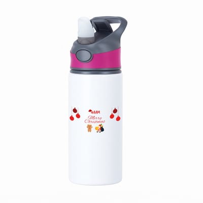 Hacebo® - Kerst merry christmas met eigen naam waterfles met rietje roze - Kerstmis - Kerst beker - winter - kerst - christmas - kerst cadeau - water fles - 650ML