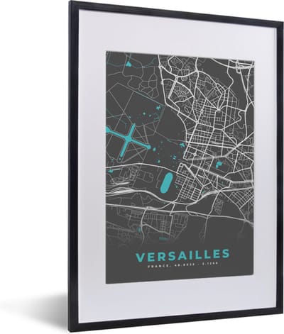 Fotolijst incl. Poster - Kaart – Stadskaart – Versailles - Plattegrond – Frankrijk - 30x40 cm - Posterlijst