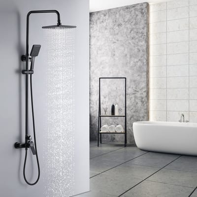 Auralum Max Regendouche - Regendoucheset - Zwart Doucheset - met Mechanische Mengkraan - Verstelbaar 90-124 cm - Vierkante Douchekop 26x19cm - Douchesysteem - Zwart