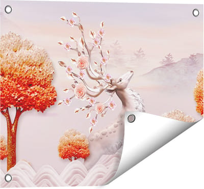 Gards Tuinposter 3D Illustratie Hert - Abstract - 50x40 cm - Tuindoek - Tuindecoratie - Wanddecoratie buiten - Tuinschilderij