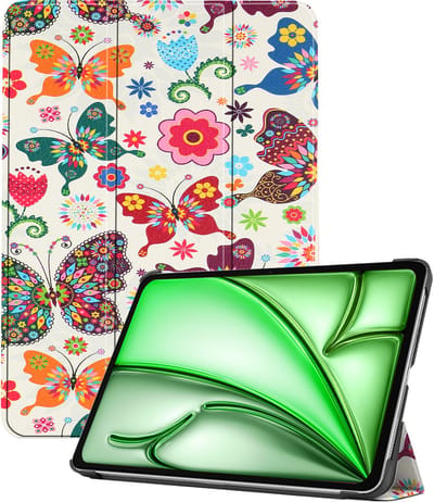 Hoesje Geschikt voor Apple iPad Air M3/M4 (2025/2026) - 11 inch - Dun & Stevig - Trifold Bookcase - Hard Cover - Hardcover Book Case - Tablet Hoes - Vlinders