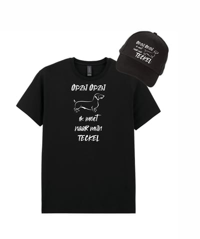 Mijncadeautje - Voordeel Cadeauset - T-shirt van 100% katoen en Pet van 100% dik geborsteld katoen - Opzij naar mijn Teckel - T-shirt maat S