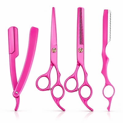 Guardian Beauty Schaaren Set - Roze - Voor Kappers en Barber - Schaar Uitdunschaar plus Feather Styling en neck scheermes + Etui