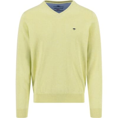 Fynch-Hatton Trui Solid Color Superfine 3-Ply Cotton V-Neck Pear / male