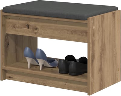 Halbank met kussen - Entree meubel - Stijlvol Zitten - Met opbergplank - 63 x 38 x 45 cm