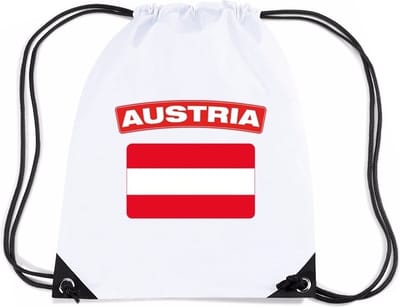 Oostenrijk thema sporttas - nylon rijgkoord rugzak - wit met vlag print - supporters - 11 liter - 45 x 34 cm