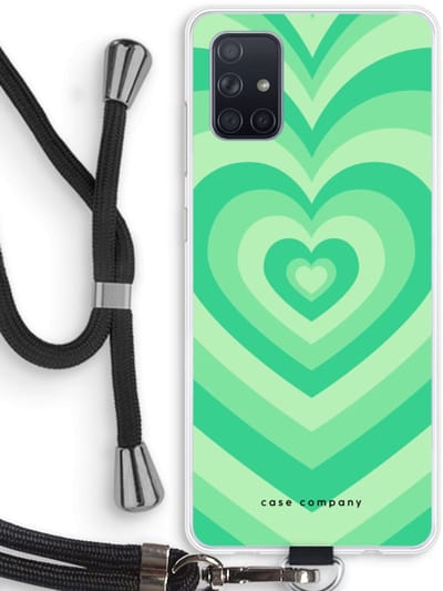 Case Company® - Hoesje met koord geschikt voor Samsung Galaxy A71 hoesje met Koord - Hart Groen - Telefoonhoesje met Zwart Koord - Bescherming aan alle Kanten en Over de Schermrand