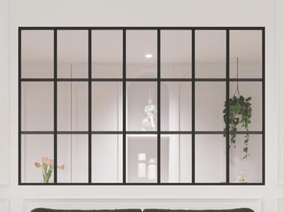 Vente-unique Glazen binnenraam in orangeriestijl van gepoederlakt aluminium - 210 x 130 cm - Zwart - ORANSA