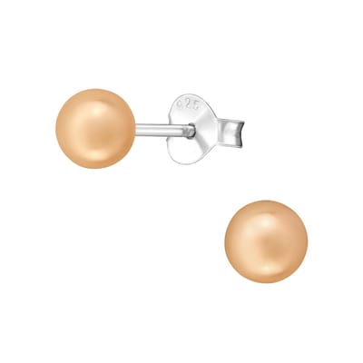 Joy|S - Zilveren parel oorbellen 5 mm - perzik/ peach creme