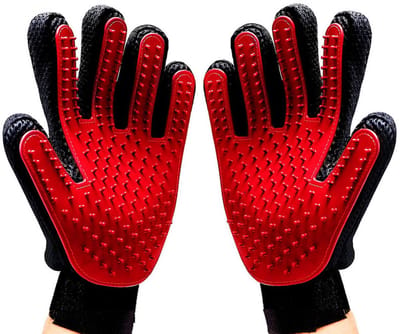 Gadgetpoint - Verzorgingshandschoen - Vachtverzorging - Hond - Kat - Huisdieren - Linkerhand - Rood