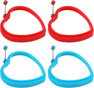 Siliconen Vormen Set - Pannenkoek Gereedschap - Ontbijt Maken - 360° Draaibare Greep - 10.5cm Diameter - Blauw Rood