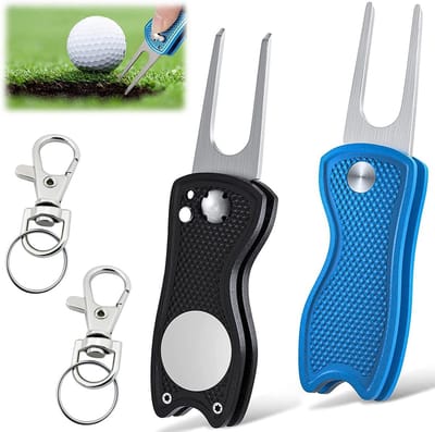 Golf Pitch Fork Set - 2 Stuks Divot Reparatie Gereedschap met Ball Marker - Roestvrijstalen Golfaccessoires voor Buitenactiviteiten en Cadeaus voor Golfliefhebbers