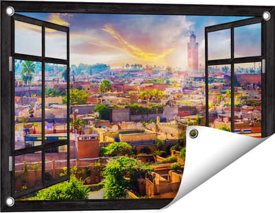 Gards Tuinposter Doorkijk Medina van Marrakesh in Marokko - 60x40 cm - Tuindoek - Tuindecoratie - Wanddecoratie buiten - Tuinschilderij
