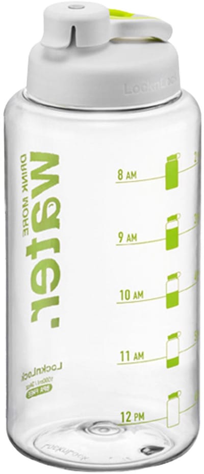 Lock&Lock Motivatie Waterfles met Tijdmarkeringen - Grote Waterfles - 1 liter - Lekvrij - BPA vrij - PFAS vrij - Motiverende Waterfles - Drinkfles - Sportfles - Volwassenen en Kinderen - Lichtgrijs
