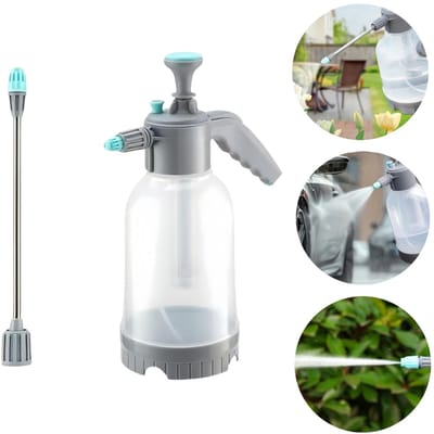 Gieter - Handsproeier - Irrigatie kan - Reinigings spuitfles - Pneumatische watersproeier - Inclusief verlengstang - Twee sproeistanden - Verstelbare sproeier - Met schaalverdeling - Voor tuinieren, schoonmaken, autowassen (2L - Transparant)