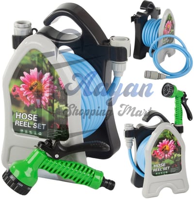 Tuinslang 10 Meter met Standaard – Inclusief 7-in-1 Spuitpistool – Compact, Lichtgewicht en Weerbestendig Hoge Druk tuinslanghaspel - tuinslang gardena - tuinslang koppelingen – Blauw - 65311