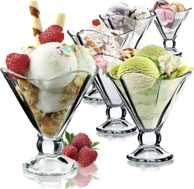 Kadax IJsbekerset, ijsschalen, dessertglazen met voet voor ijs, desserts, fruit, voorgerechten, cocktails, 6 stuks, 200 ml