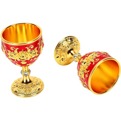2 Pièces Calice Doré Rouge Motif Floral Gaufré Rétro Coupe Médiévale Décoration de Fête pour Mariage Anniversaire Rouge rouge
