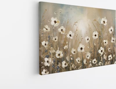 Saammp Canvas Schilderij - Abstracte Witte Bloemen - Natuur - 45x30 - Foto op canvas - Wanddecoratie - Muurdecoratie Woonkamer - Kantoor Decoratie