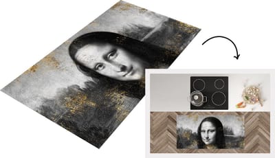 Keukenloper - Loper keuken - Mona Lisa - Da Vinci - Zwart - Wit - Goud - 120x60 cm - Keukenloper vinyl