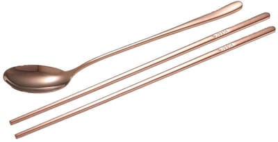 Dailygoods- Eetstokjes Set - Roestvrij Staal - Lepel - Koreaanse Stijl - Goud/Roze Kleur - Duurzaam en Veilig - Bestekset