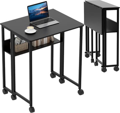 Opvouwbaar bureau 63x50x75 cm - Met 6 wielen & legplank, ruimtebesparend werkplek voor kleine kamers & home office, Zwart