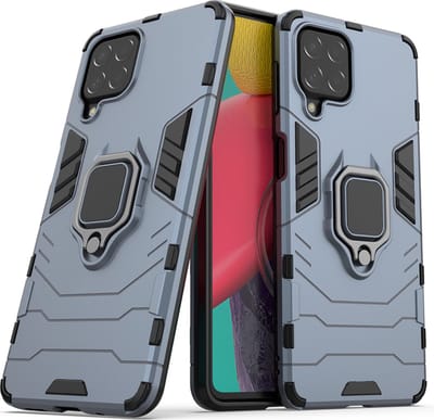 MobyDefend Hoesje - Geschikt voor Samsung Galaxy M53 - Dubbelgelaagde Pantsercase Met Standaard - Navy Blauw