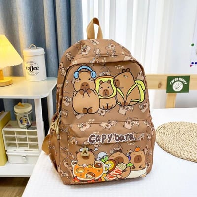 Schattige Capibara Rugzak met Grote Capaciteit Cartoon Ademend Studenten Schooltas Nylon Ultralicht Boekentas Terug naar school Vrouw Meisje beige
