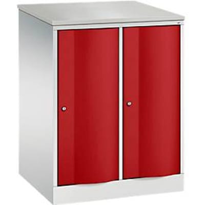 C+P Garderobekast Resisto, 2 vakken, 2 legplanken, B 772 x D 640 x H 1077 mm, lichtgrijs/ruwe rood