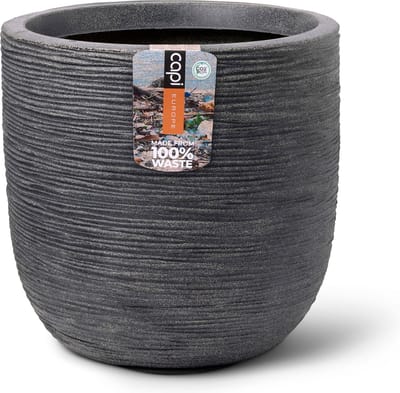 Capi Europe - Bloempot bol Waste Rib NL - 35x34 - Terrazzo grijs - Opening Ø29 - Bloempot voor binnen en buiten - Levenslang garantie - Breukbestendig - 100% Recyclebaar - CO2 Neutraal geproduceerd - KTGR932