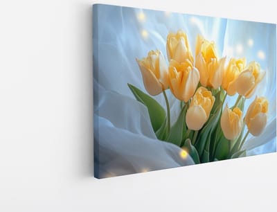 Saammp Canvas Schilderij - Gele Tulpen Luxe - Natuur - Romantisch - 45x30 - Foto op canvas - Wanddecoratie - Muurdecoratie Woonkamer - Kantoor Decoratie