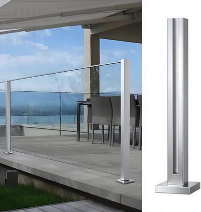RVS Reling Kit - Glazen Balustrade Paal - Terras Afscheiding - Hoge Dichtheid Staal - 5 x 5 cm - Zilverkleurig