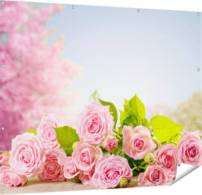 Gards Tuinposter Boeket Roze Rozen Bloemen - 150x120 cm - Tuindoek - Tuindecoratie - Wanddecoratie buiten - Tuinschilderij